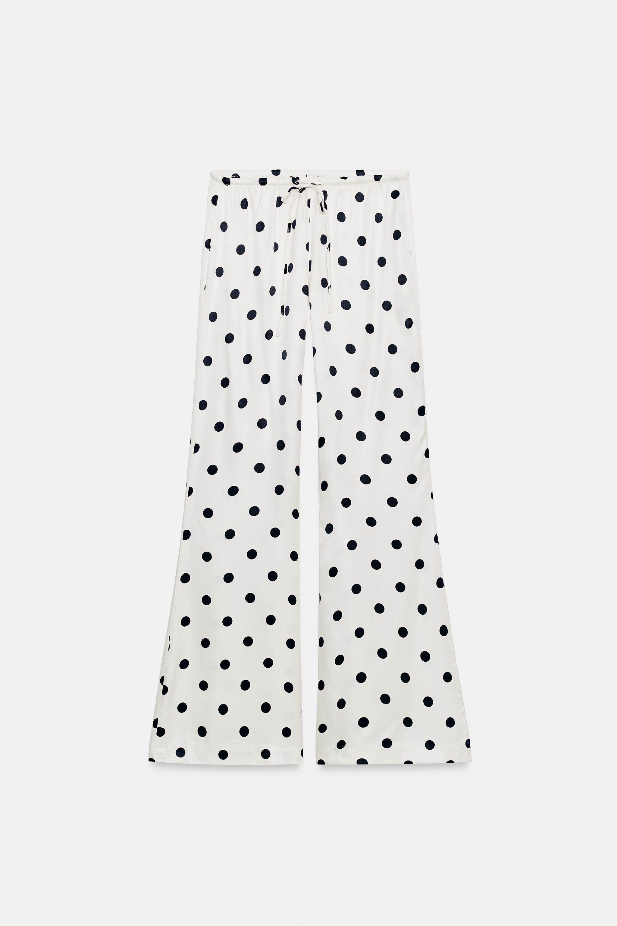 PANTALON SATINÉ À CORDONS ET POIS